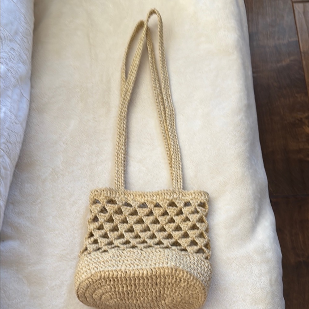 New Hand Crocheted Tan Woven Shoulder Bag